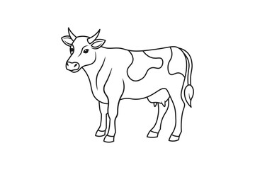 Fototapeta premium Cow Line Art Illustration Isolated on White Background Farm Animal Outline