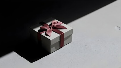 Gift box with burgundy ribbon