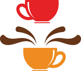 Abstract coffee cups with splash elements representing hot beverage motion aroma and creative cafe branding flat vector illustration