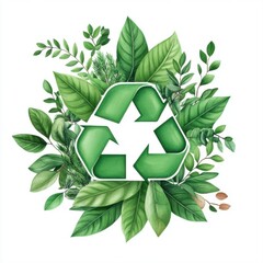 Green Leaves and Recycling Symbol Surrounded by Nature Elements
