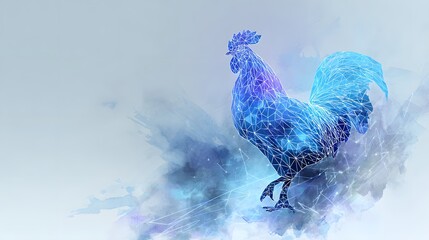 Futuristic Rooster Illustration Blue Glow Digital Innovation Abstract Tech Background Modern Art Stock Image