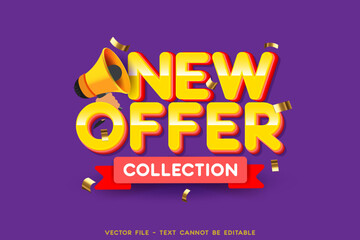 Modern vector banner with 3D style text NOW OFFER, new offer with megaphone. Web element
