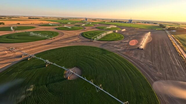 Aerial view of circular irrigated farmland