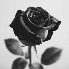 Photo Black Rose with Softly Blurred Leaves in Black and White flower monochrome