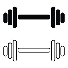 Dumbbell icons set in outlined and filled flat style. Gym heavy strength training dumbbell line pictograms. Weight lifting dumbbell signs eps 10