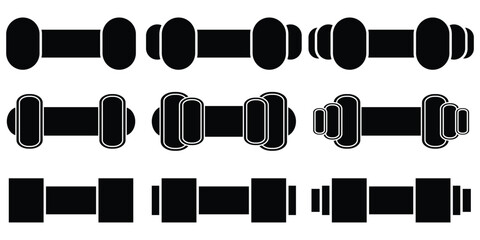 Dumbbell icons set in outlined and filled flat style. Gym heavy strength training dumbbell line pictograms. Weight lifting dumbbell signs eps 10