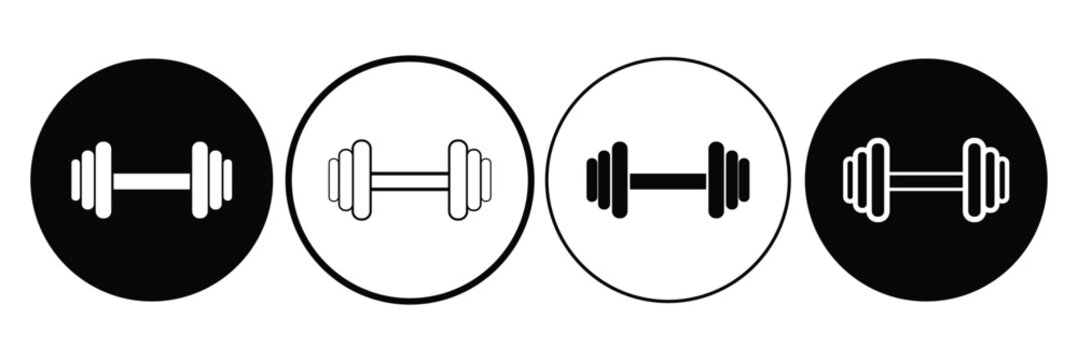 Dumbbell icons set in outlined and filled flat style. Gym heavy strength training dumbbell line pictograms. Weight lifting dumbbell signs eps 10