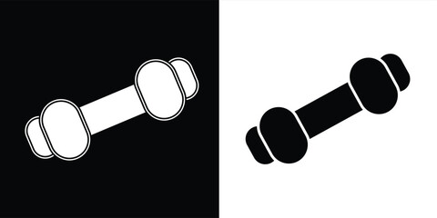 Dumbbell icons set in outlined and filled flat style. Gym heavy strength training dumbbell line pictograms. Weight lifting dumbbell signs eps 10