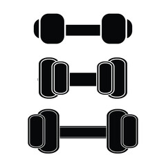 Dumbbell icons set in outlined and filled flat style. Gym heavy strength training dumbbell line pictograms. Weight lifting dumbbell signs eps 10