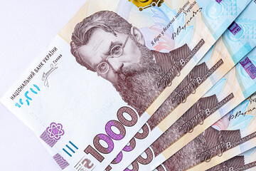 Ukrainian money, texture from Ukrainian banknotes in the denomination of one thousand hryvnias, the banknote depicts Vernadsky.Banknote of 1000 hryvnias of Ukraine, fragment of elements for design.