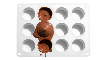 Chocolate swirling within a white circular patterned silicone baking mold