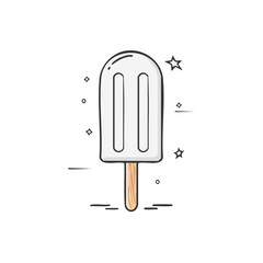 Isolated White Popsicle Icon on a Wooden Stick With Sparkles for Summer Treats