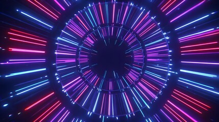 Abstract Neon Tunnel with Radial Light Streaks.