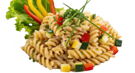 Delicious fusilli pasta salad with fresh vegetables and herbs a culinary masterpiece