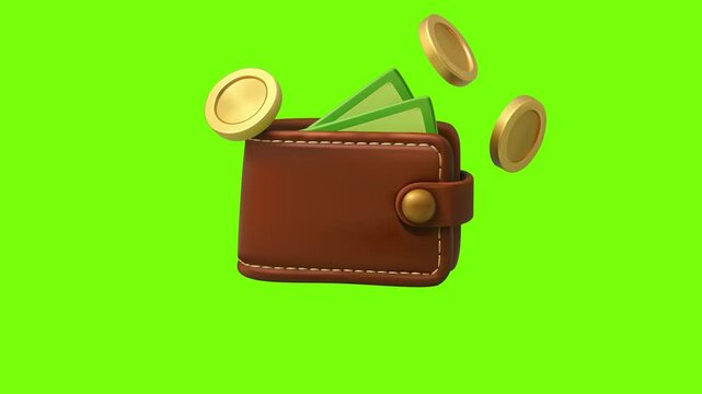 wallet with money 3d icon animation. money in wallet motion