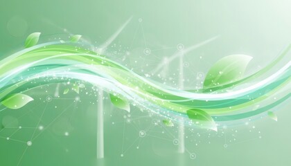 Abstract green and aqua swirl with leaves light and bokeh effects