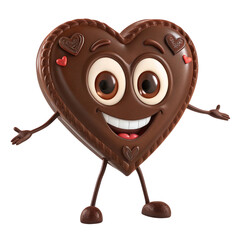 Animated chocolate heart with decorations and cheerful expression, ready to greet
