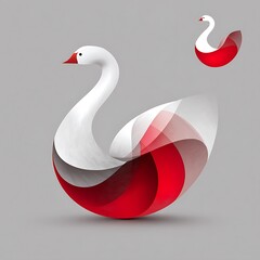 Stylized Swan Logo with Red and Photo White Swirls bird animal