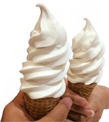Hand holding Soft serve, soft ice, is a frozen dessert isolated