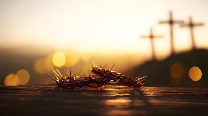 Spiritual Reflection Crown of Thorns Sunset Light Inspires Hopeful Cinematic Imagery