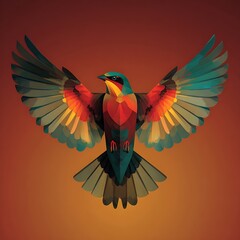 Top- Down View of a Colorful Bird with Wings Spread Wide on Warm Gradient top-down view Photo