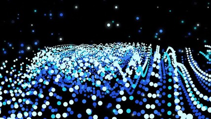 Abstract background motion graphics with blue and white dots on black, digital animation template for technology and data visualization - Powered by Adobe