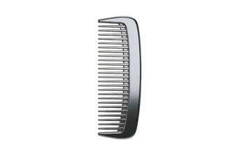 A sleek, modern chrome comb with fine teeth and a curved handle is isolated on a Transparent background, showcasing its reflective surface and elegant design