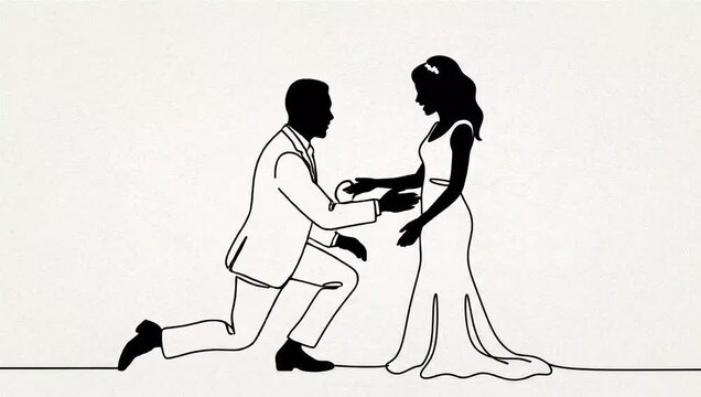 Eternal Vows: A tender outline of a man proposing to a woman, a timeless symbol of love, commitment, and the beginning of a shared journey. 
