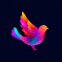 Vibrant Abstract Bird Silhouette with Gradient Wings on Dark Photo Background colorful