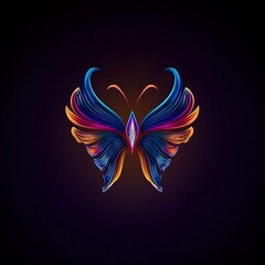 Vibrant Abstract Butterfly with Gradient Wings on Dark Photo Background digital art illustration