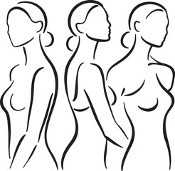 Line art illustration of three female figures