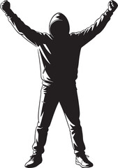 Man silhouette with arms raised in excitement