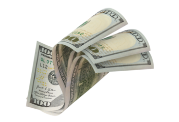 Flying hundred dollar bills, isolated on transparent cutout background
