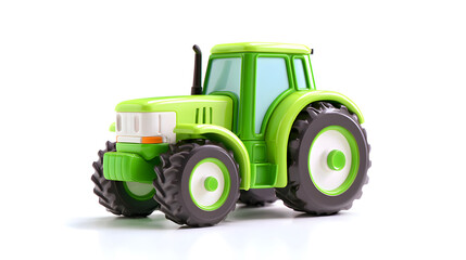 Fototapeta premium Green Plastic Toy Tractor on White Background