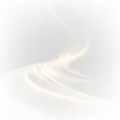 Dust swirls along a winding path leading through an open field during daylight hours