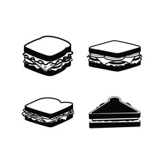 Sandwich set assorted fast food meal silhouette collection vector illustration