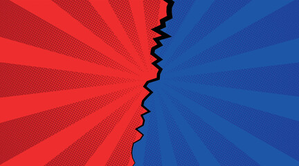 Comic Style Split Background with Red and Blue Halves