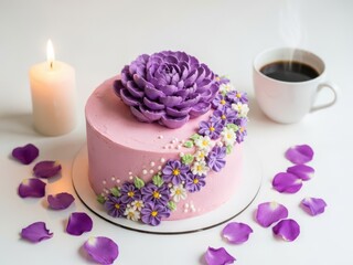 Naklejka premium Delicious cake with floral decorations isolated on white background