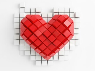 3d red heart shape isolated on white background