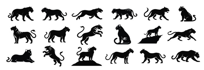 Collection Of Black Panther Silhouettes On White