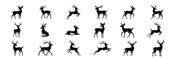 Collection Of Deer Silhouettes On White Background