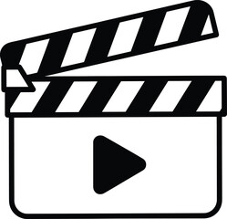 Video clapperboard play icon vector illustration with film slate and media symbol in flat minimal style isolated on white for cinema production streaming and multimedia designs