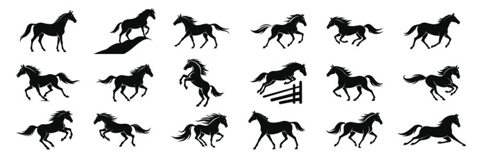 Horse Silhouettes Running On White Background