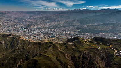 Beautiful Mount Illimani in Bolivia. Snow-capped peak. Blue sky. High mountain.