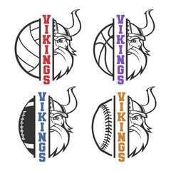 Set of Vikings Sports Logo Vector Mascot School Emblem. 