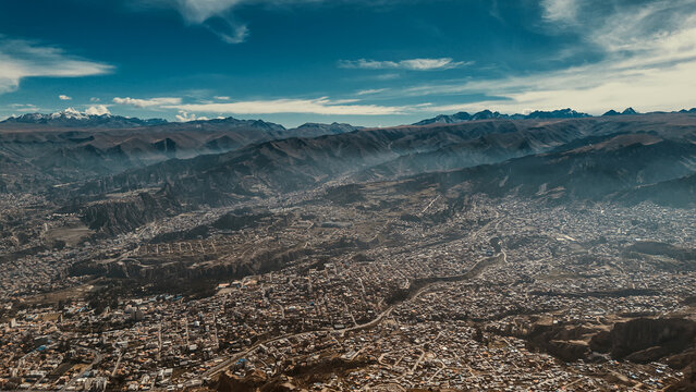Beautiful Mount Illimani in Bolivia. Snow-capped peak. Blue sky. High mountain.
