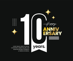 10th years anniversary vector logotype with negative space. Modern, clean, minimalist, flat style. For logo, icon, invitation, birthday, greeting card, and celebration event, precious moment