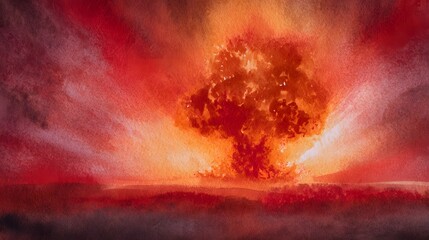 Earth's Fiery Demise A Dramatic Watercolor Illustration of Global Catastrophe and Atmospheric Destruction