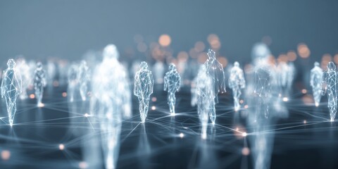 Concept of digital human connection and social networking displayed in a business environment showing data visualization and technology elements.