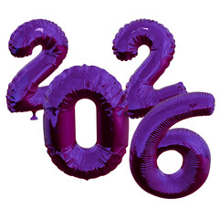 3D rendering of 2026 balloons number. Purple 2 0 2 6 ballons isolated.